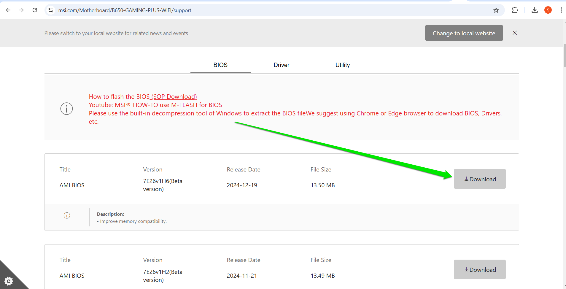 Scroll down and click Download next to the firmware update utility