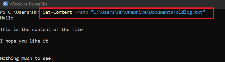 The Get-Content command retrieves the content of a specified file for reading logs, configuration files, or scripts