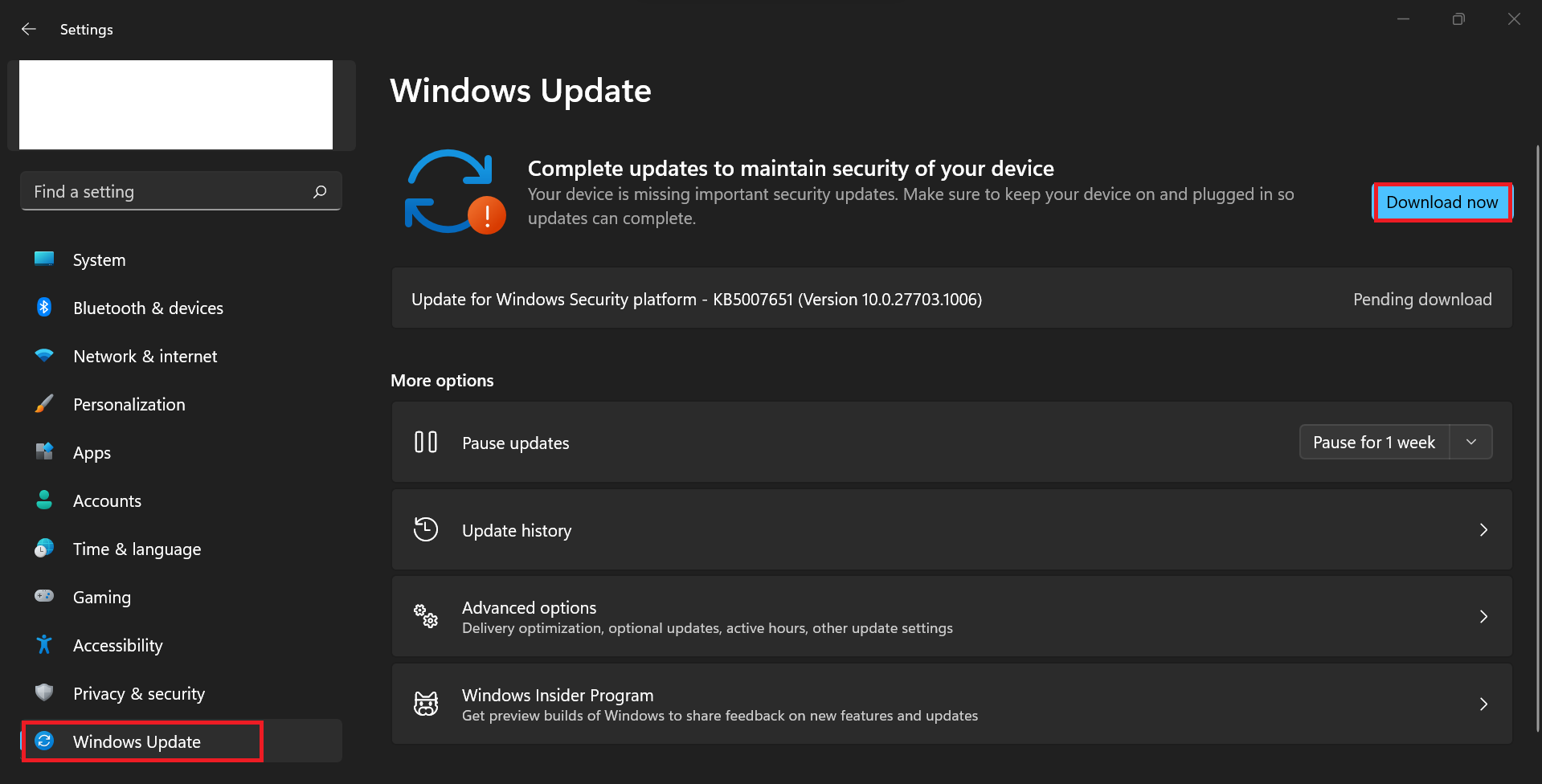 Press Windows + I to open Settings. Scroll down to find Windows Update (Update & Security > Windows Update in Windows 10). On the right side of your screen, check if there are any pending updates