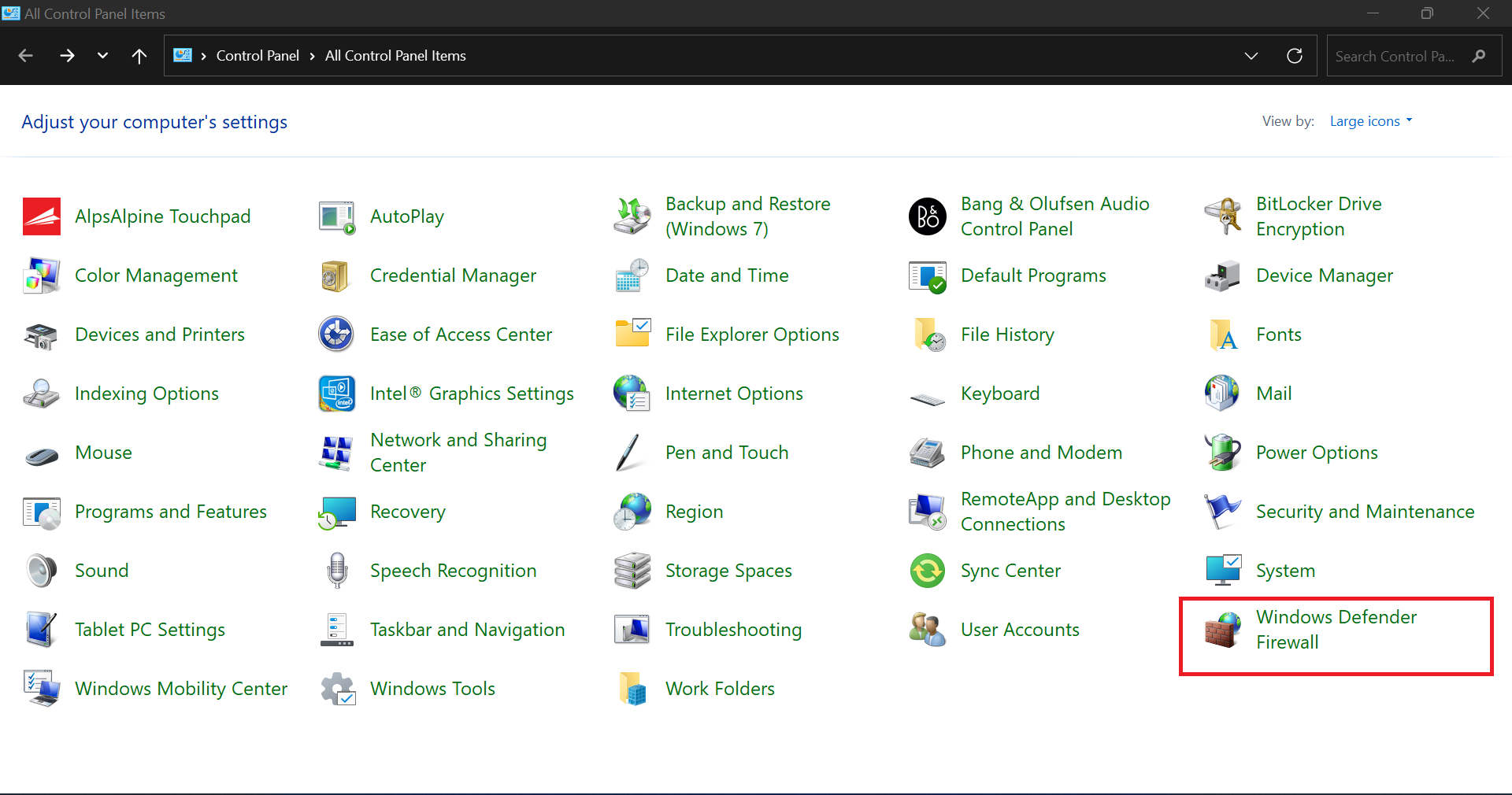 Click on Windows Defender Firewall