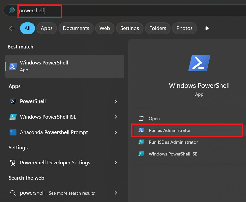 Open PowerShell as an administrator