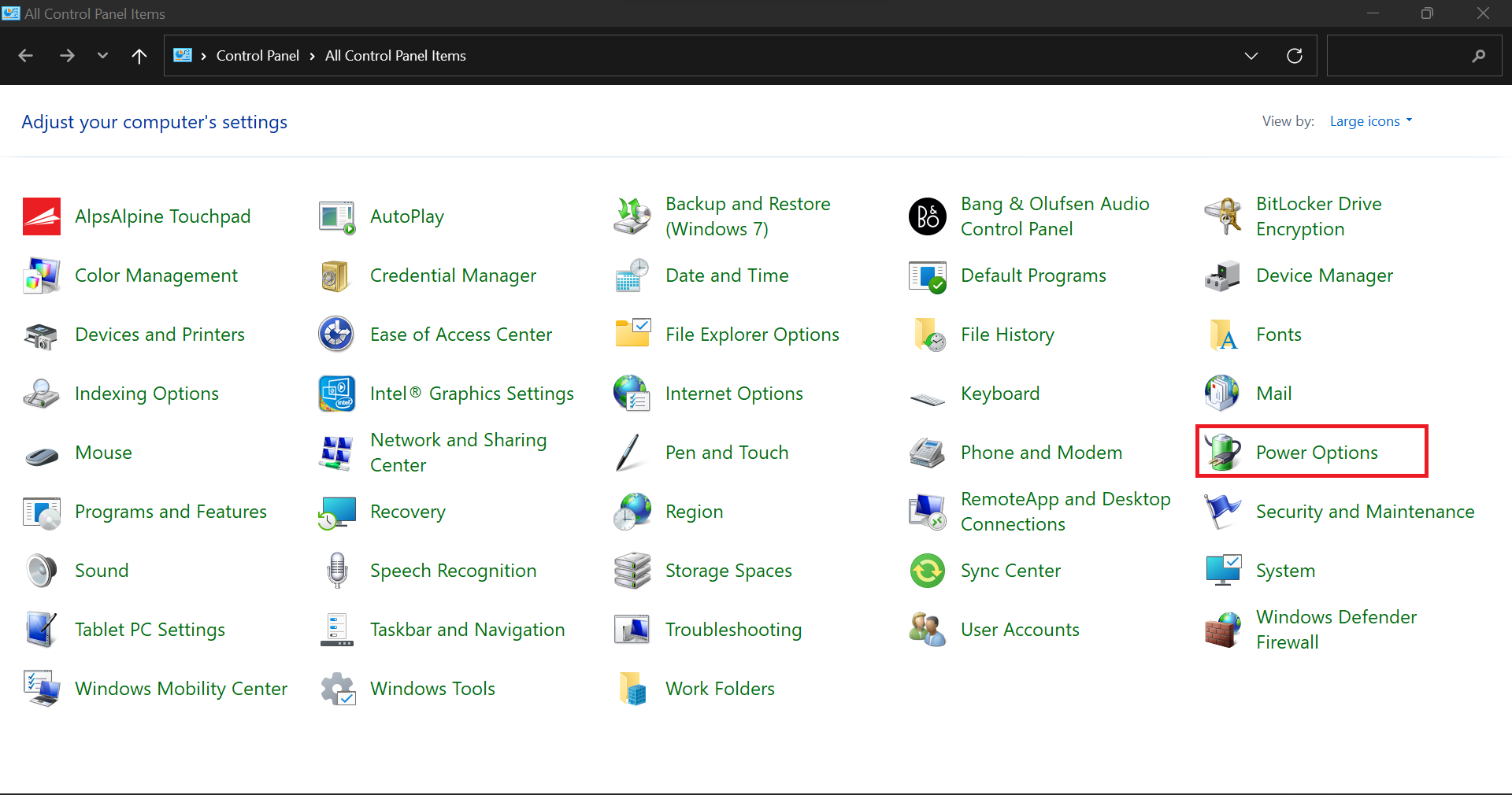 In the Control Panel, go to Power Options