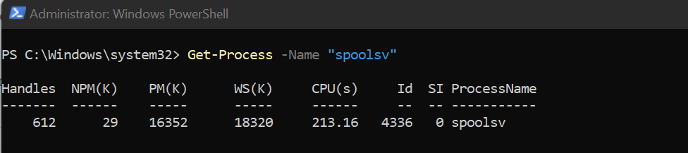 Use the Get-Process command to check if the Printer Spooler is running: Get-Process -Name spoolsv