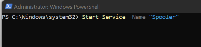 you can start the process again with this command: Start-Service -Name Spooler