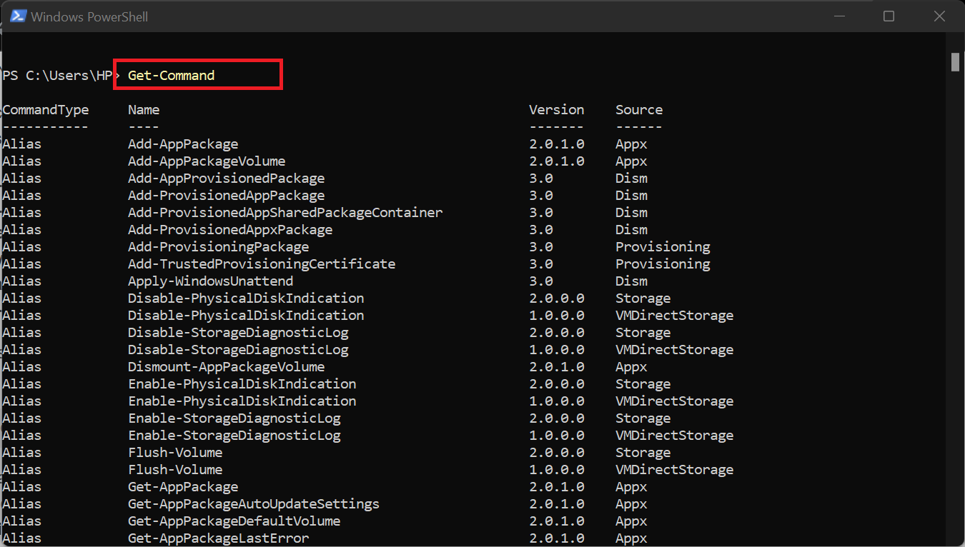 Inputting Get-Command -Module ActiveDirectory will list all commands available in the ActiveDirectory module