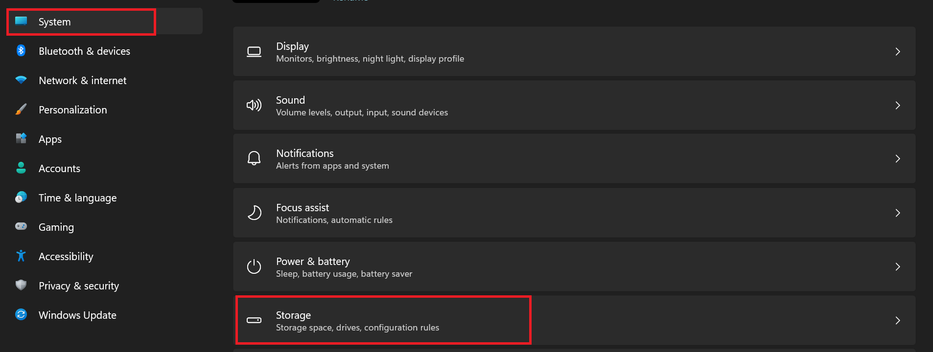 Open Settings (Ctrl + I), select System, and then click Storage