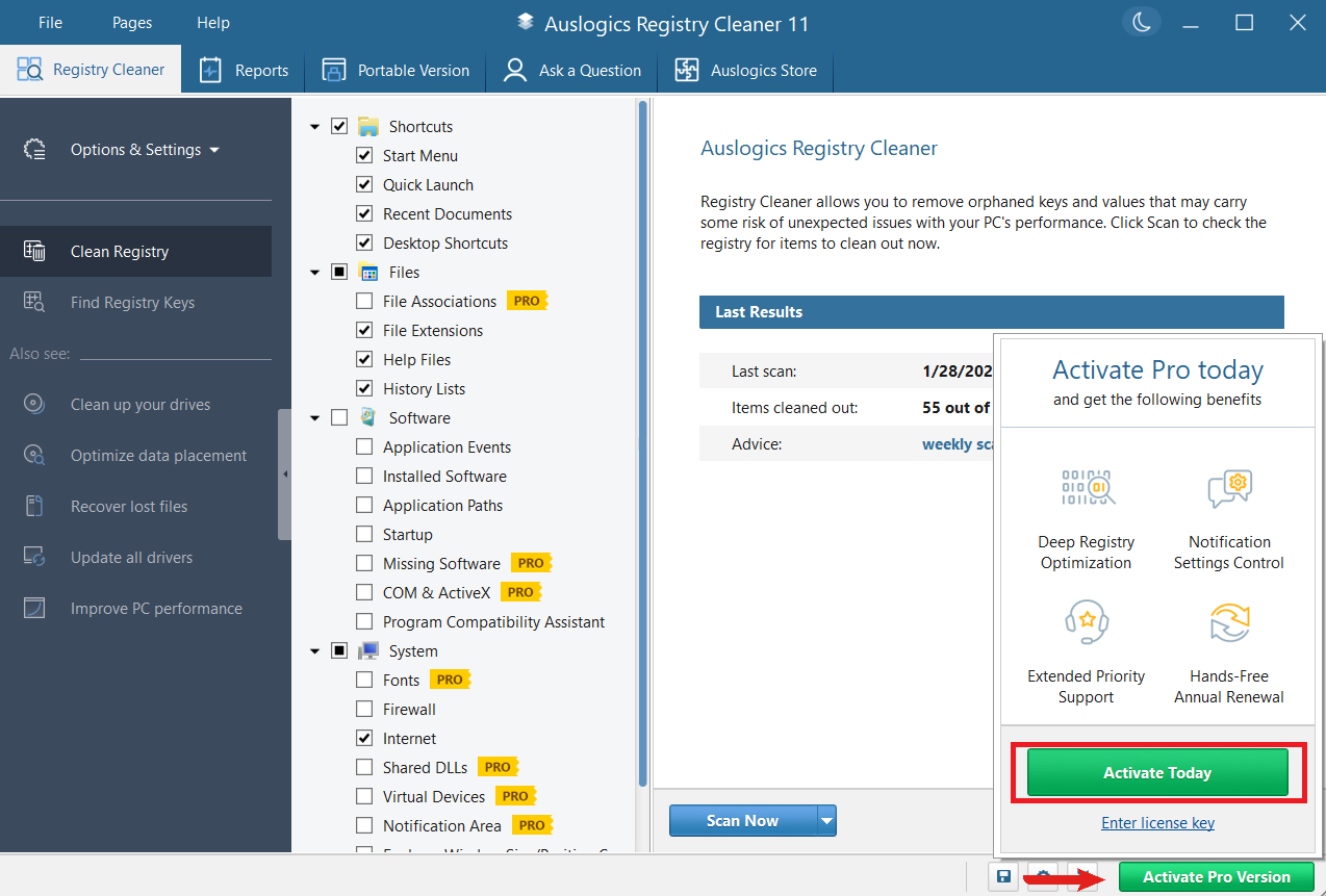 If you’ve already installed the software, hover or click on the Activate Pro Version