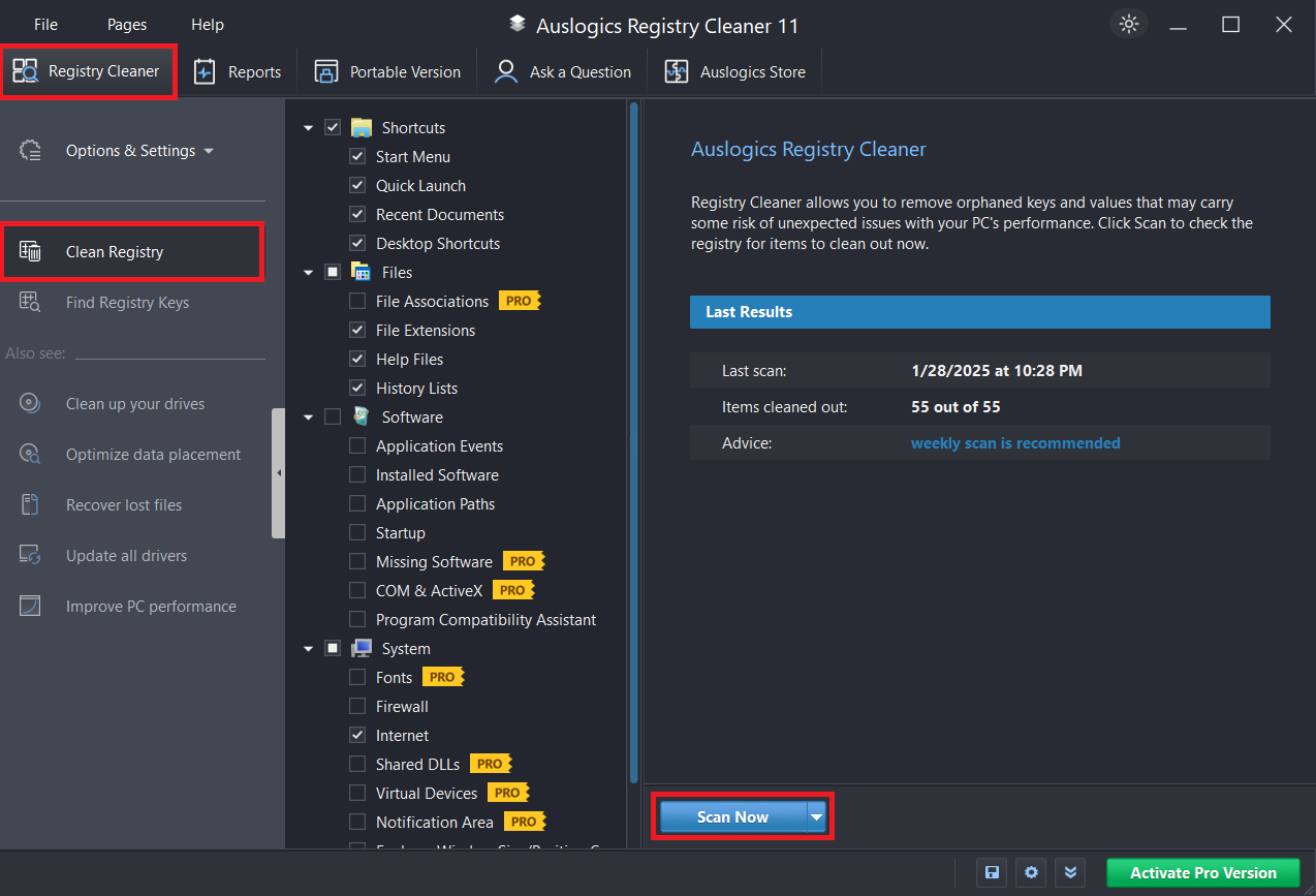 check the boxes you want to scan before clicking on Scan Now