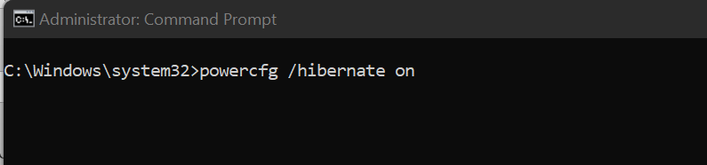 Enable hibernation with powercfg /hibernate on