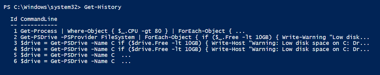 PowerShell maintains a history of executed commands, which can be accessed using Get-History