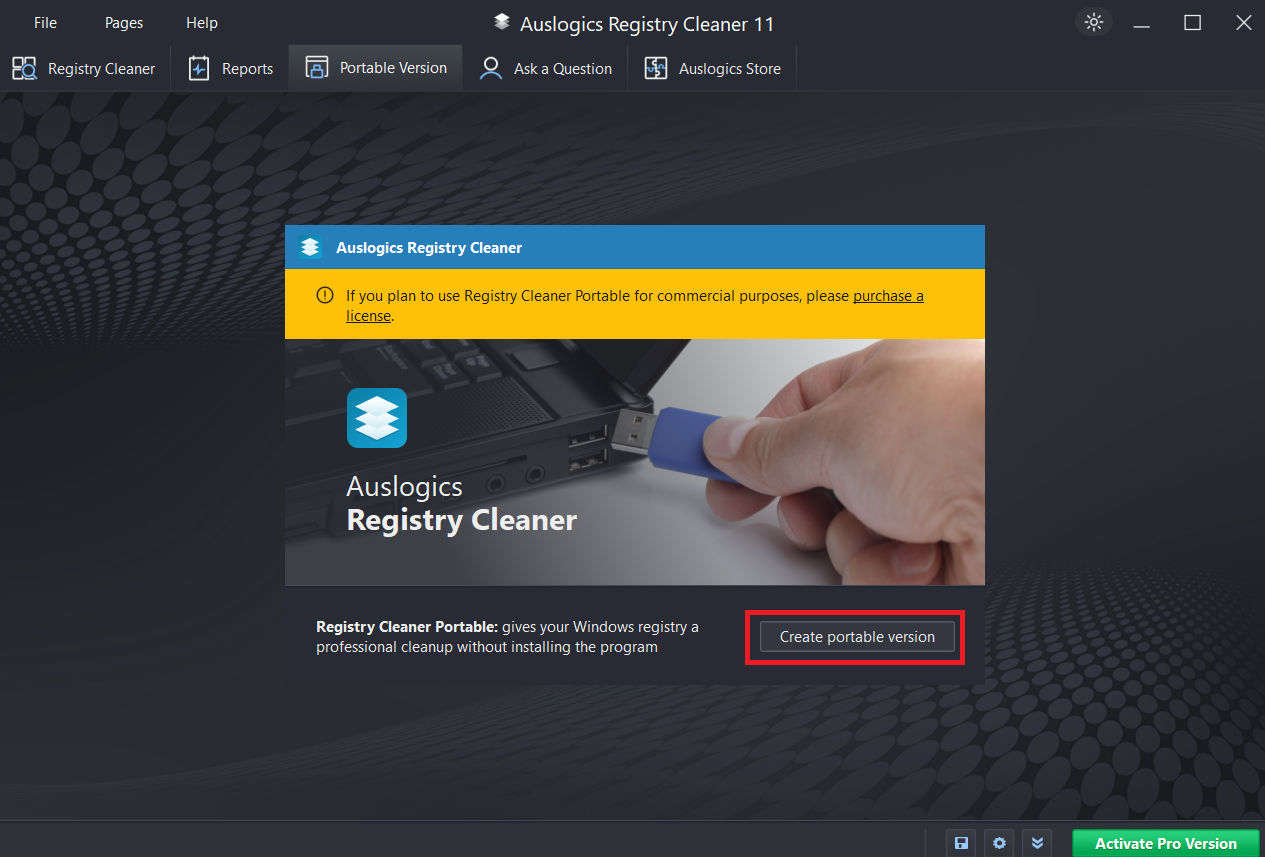 Just click on Create Portable Version, choose your preferred folder, and click Save