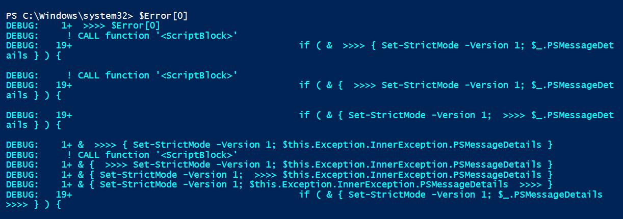 For instance, this command will show you the most recent error.