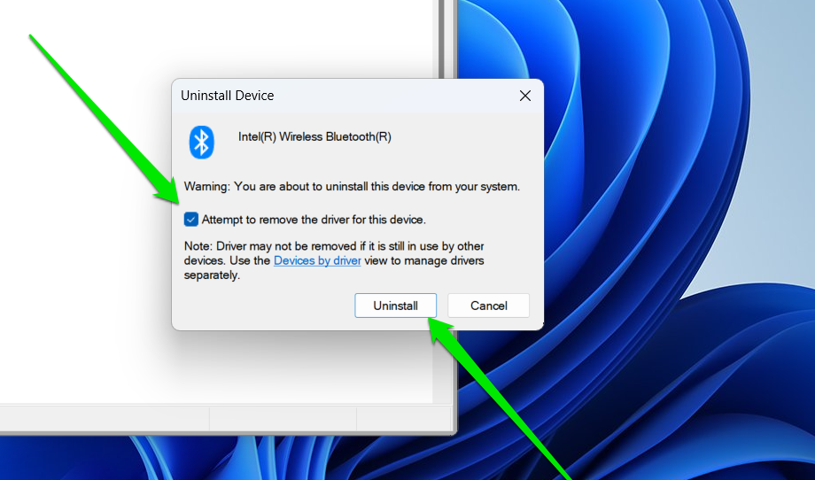 If available, check the box next to Attempt to remove the driver for this device before clicking Uninstall