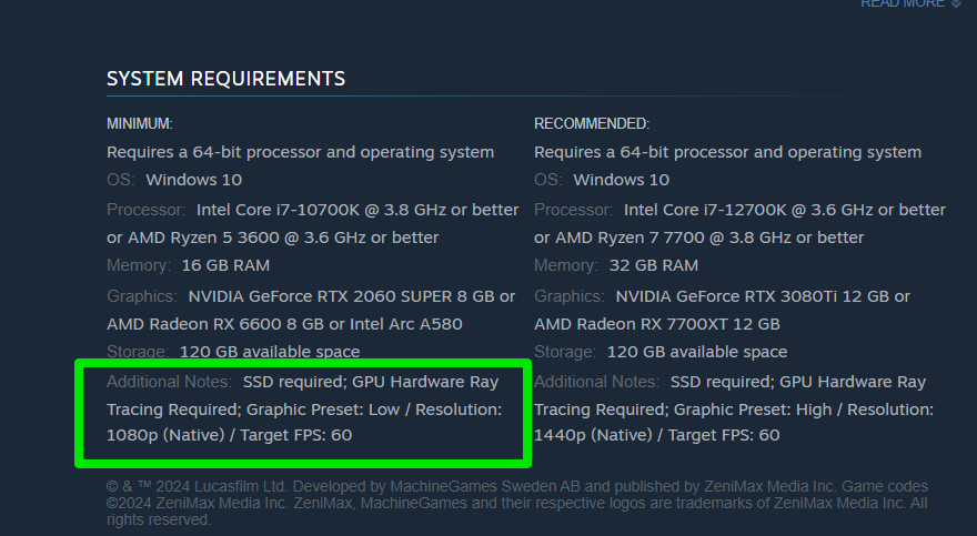 System requirements for Indiana Jones and the Great Circle