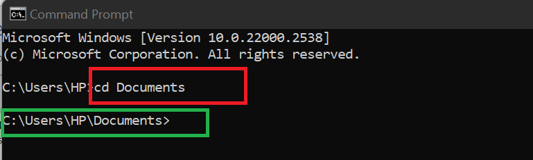 Simply type: cd Documents