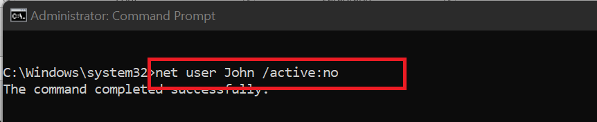 Use /active:yes to enable or /active:no to disable an account