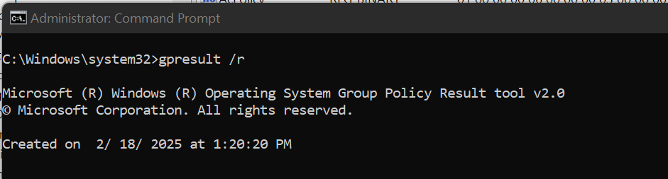 Gpresult is a command that outputs the Resultant Set of Policy (RSoP) information for a user or a computer