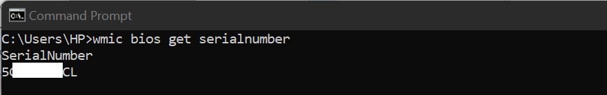 wmic bios get serialnumber shows your computer’s serial number, useful for checking the warranty or identifying your PC