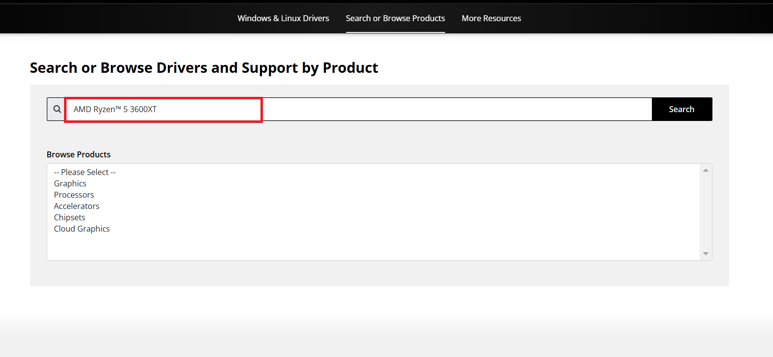 Enter the details of your product and click Search