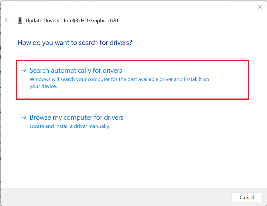 Click Search automatically for drivers