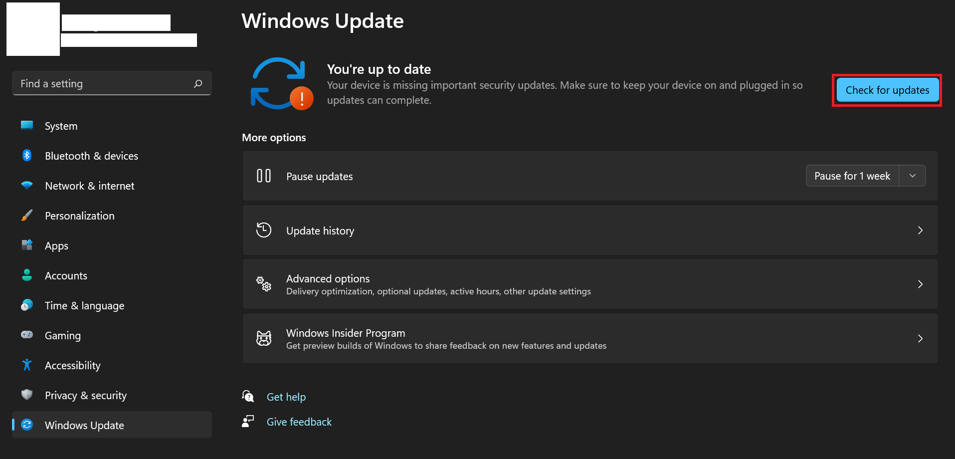 Click Check for Updates