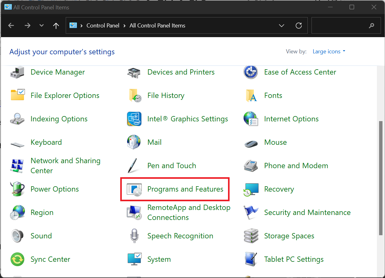 Go to Programs and click Uninstall a Program