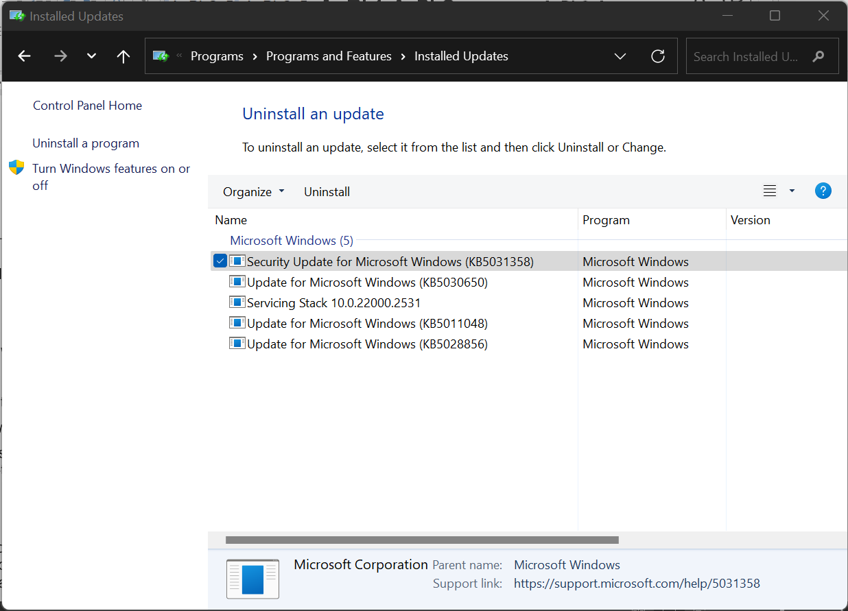 You’ll now see the list of updates installed on your computer and the dates they were installed