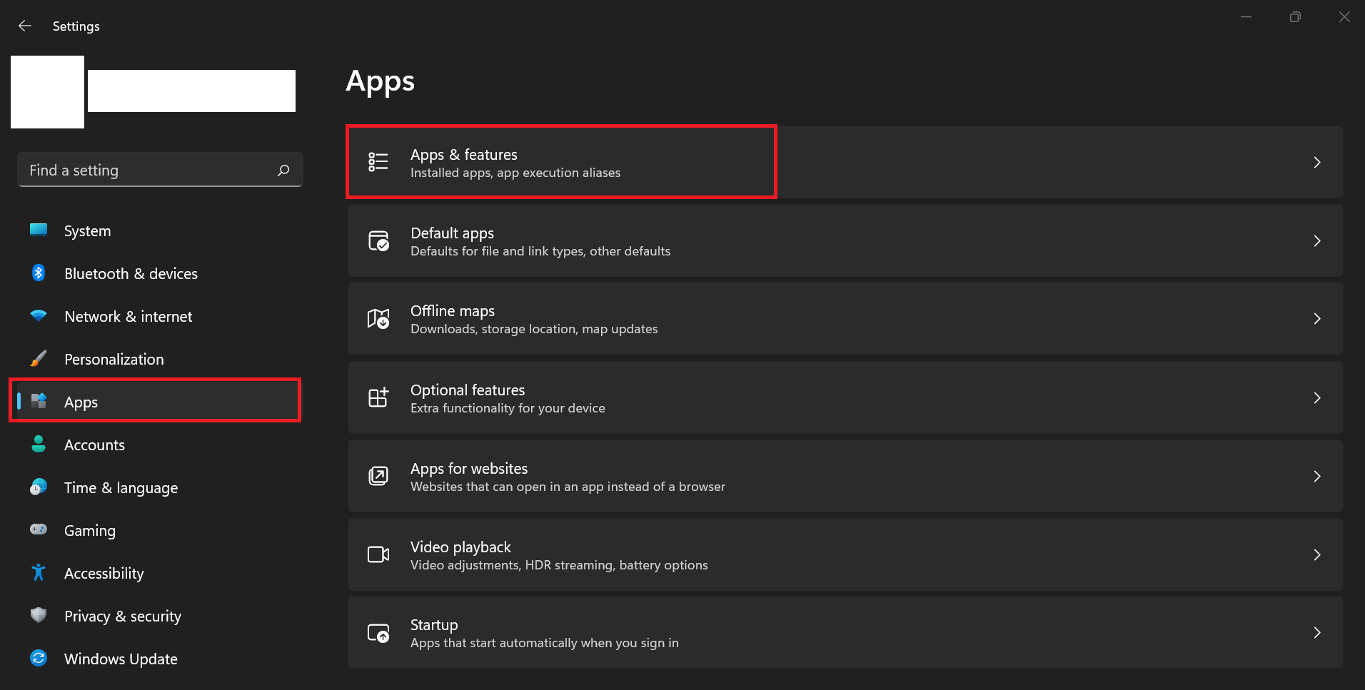 Select Apps and then, select Installed Apps if you’re running Windows 11 or Settings > Apps for Windows 10