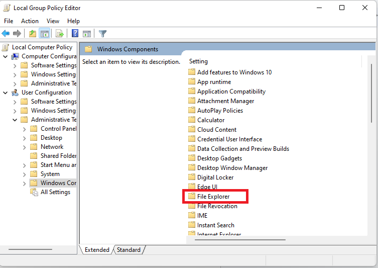 Locate File Explorer in the list of items and double-click on it