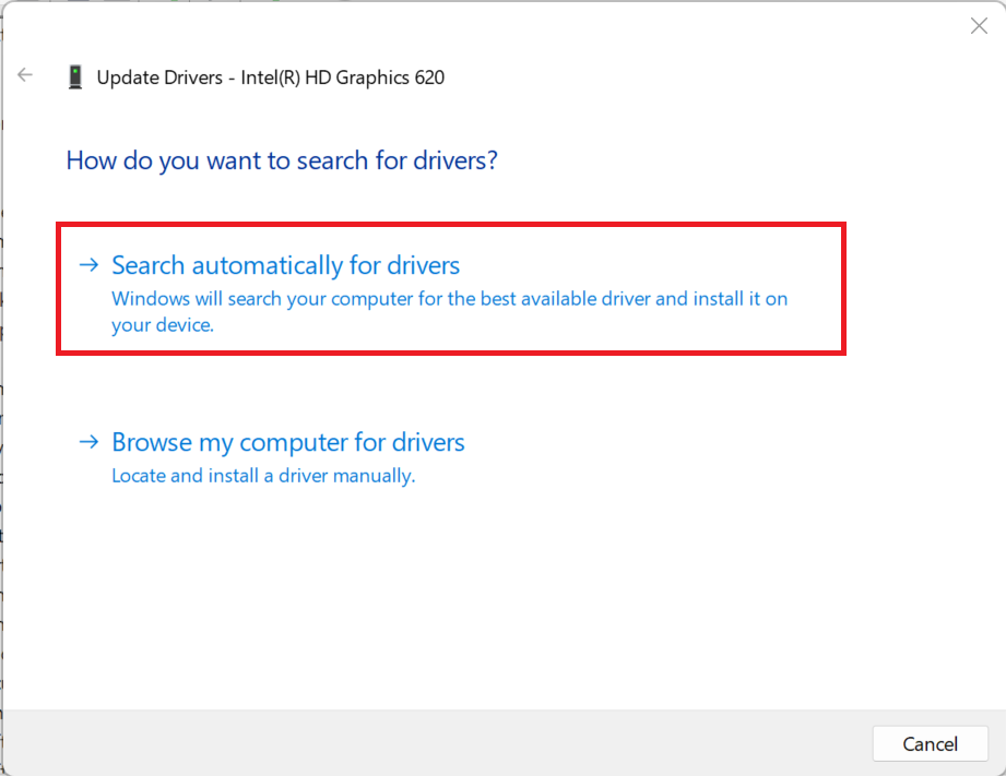 On the next screen select Search automatically for updated driver software