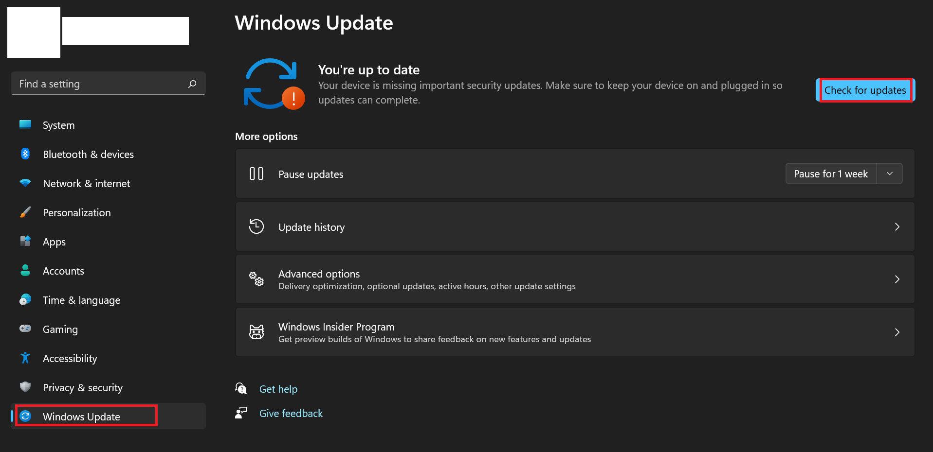 Click Check for updates