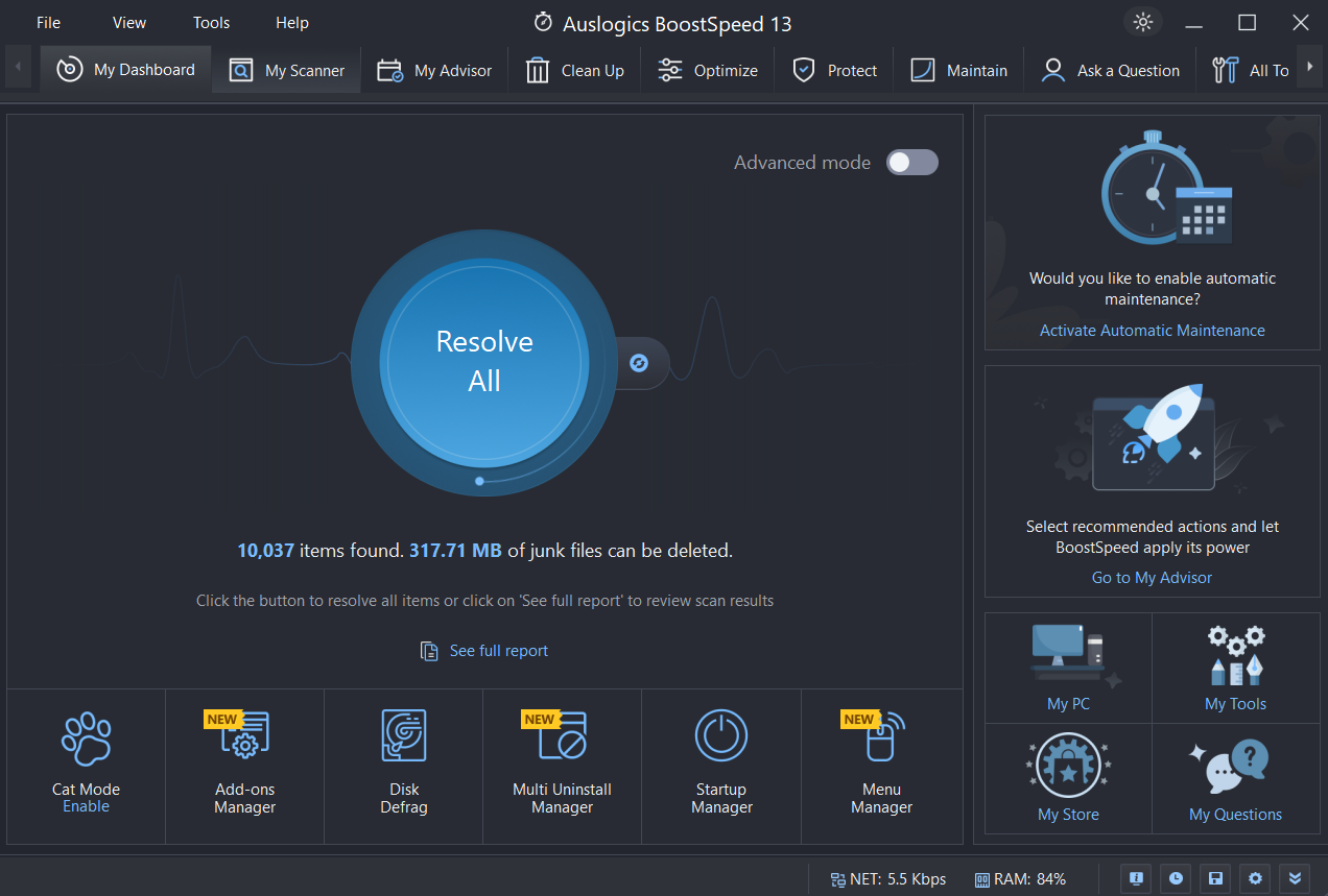 After the scan, click on Resolve All to optimize your system