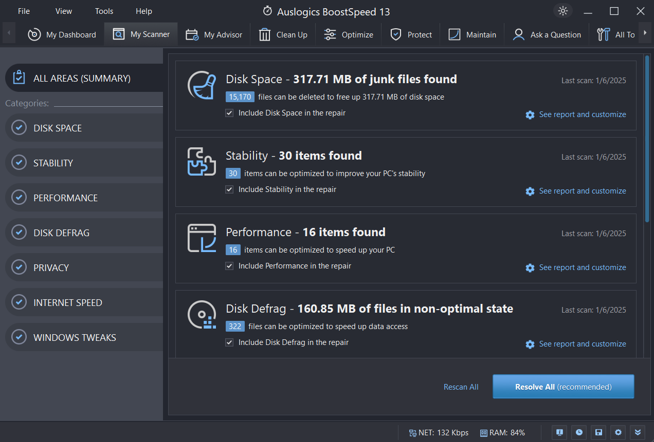 You can also click on See scan details to find out what BoostSpeed uncovered and suggest to do. Here, you can deselect areas you don’t want to optimize and make adjustments that suit you