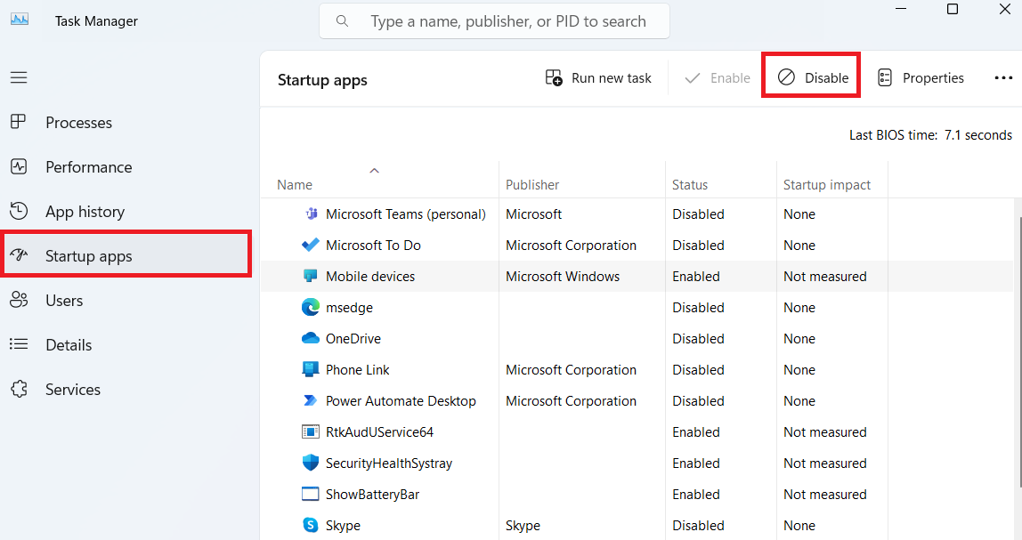 Select any app you want to disable and click Disable