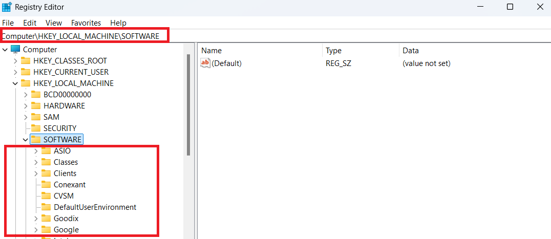 Type HKEY_LOCAL_MACHINESoftware in the navigation and see if there are entries from programs you've uninstalled or software you no longer use
