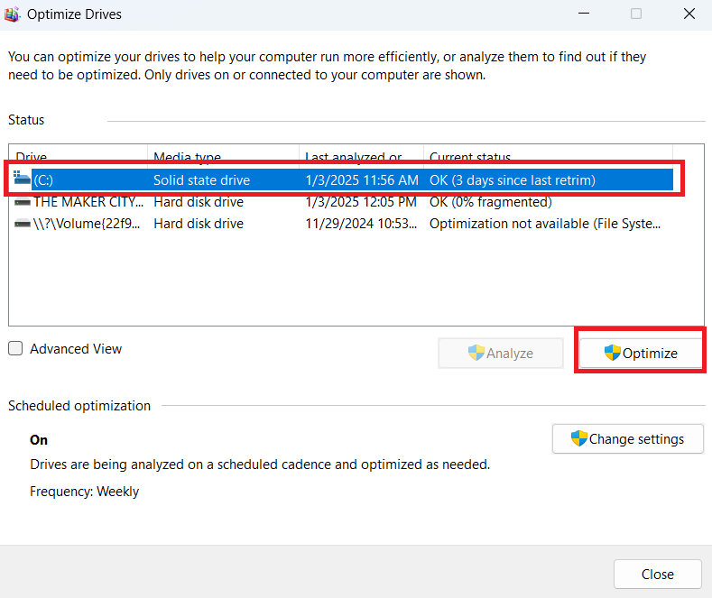 Select the drive you want to optimize