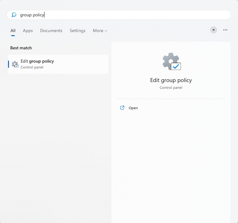 Click Open under the Edit group policy option