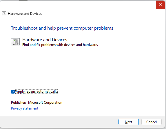 Enable the Apply repairs automatically option