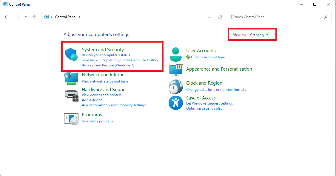 Now click on System and Security