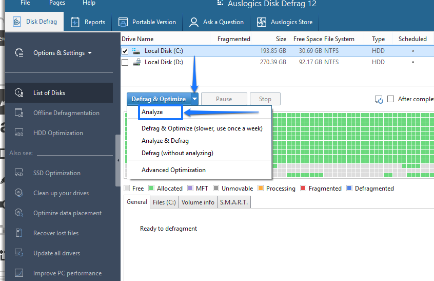 Select Analyze in the drop-down menu