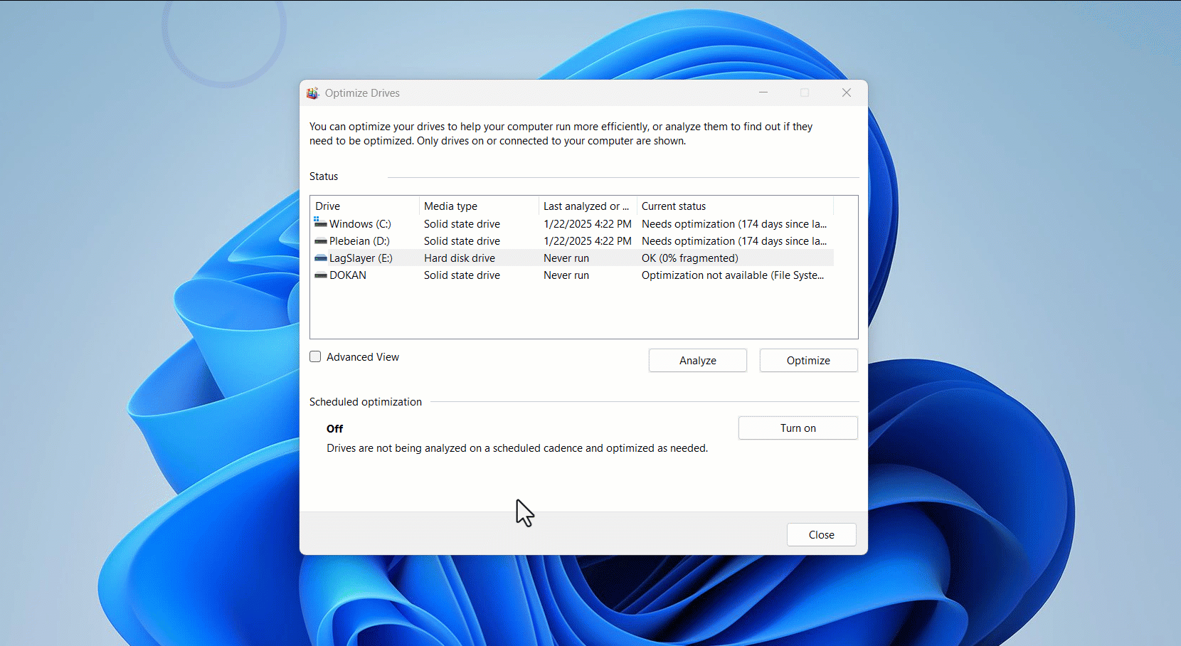 Follow these steps to set up defragmentation schedules