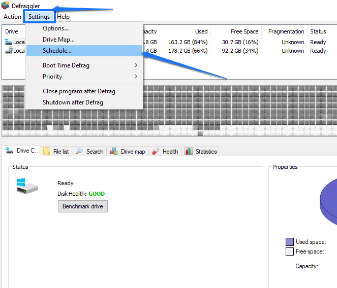 Click Settings in the menu bar and select Schedule