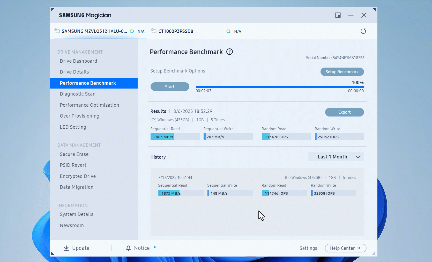 You can click the Setup Benchmark button to set specific test parameters