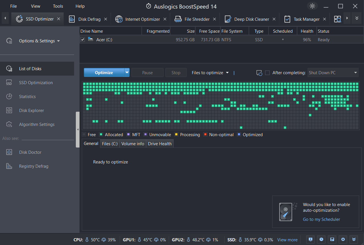 SD Optimizer Sends TRIM commands and fine-tunes your SSD’s internal settings, preventing performance degradation over time