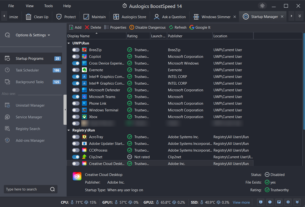 Startup Manager allows you to disable every program, service, and scheduled task that runs at boot to speed up startup
