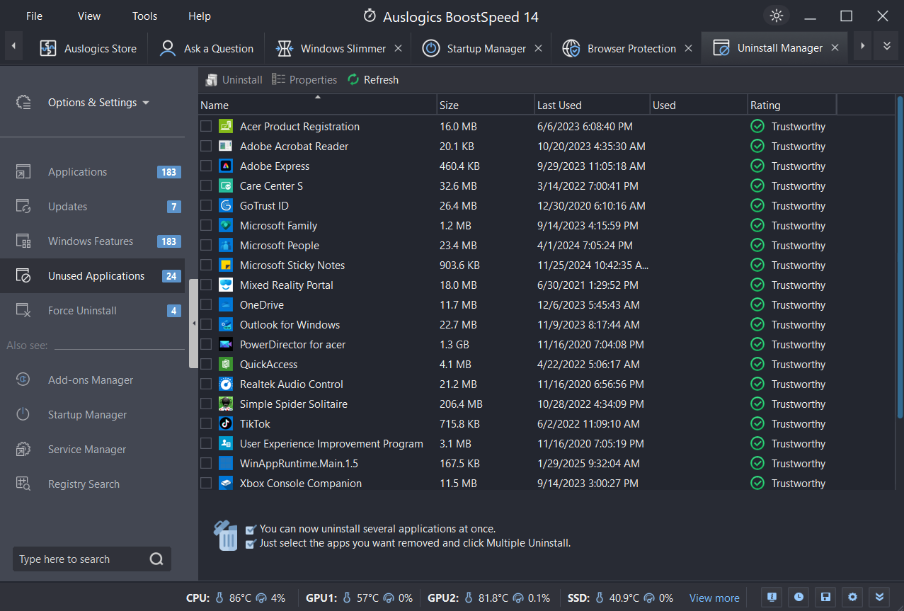 Uninstall Manager fully replaces Windows’ basic uninstaller with a thorough wizard that removes leftover files, folders, and registry entries