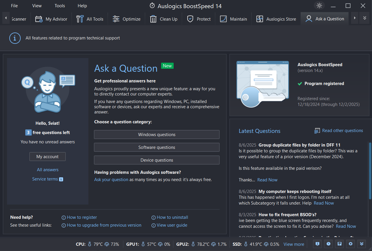 This forum connects you directly with Auslogics experts