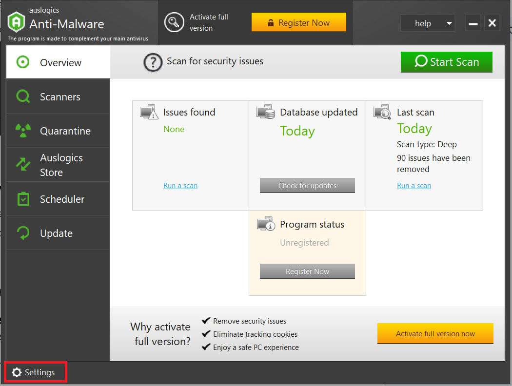 One of the attractive features of Auslogics Anti-Malware is that it permits user customizations via the app settings
