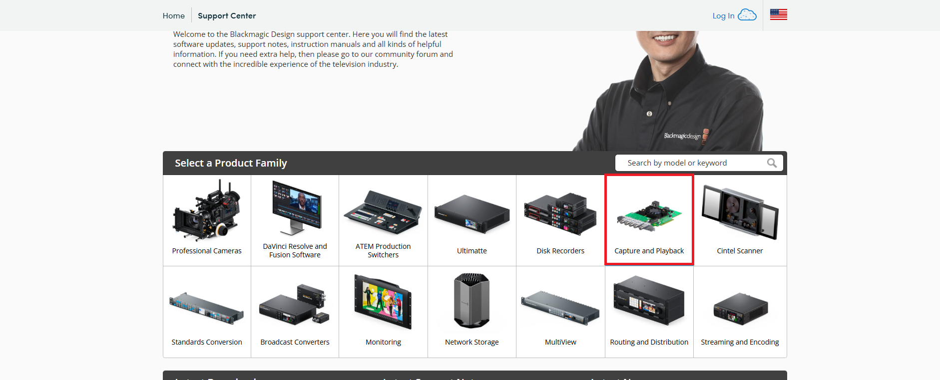 Select Capture and Playback under the Select a Product Family category