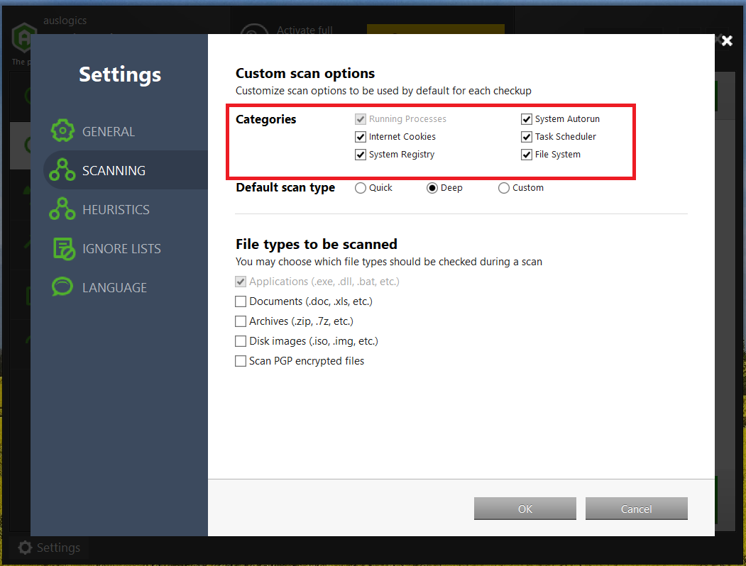 scanning categories include running processes, internet cookies, system registry, system autorun, Task Scheduler, and file system